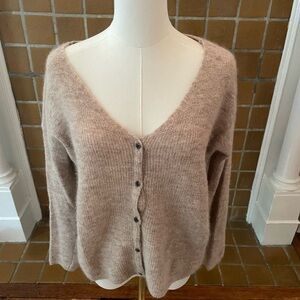 Sezane Beige Super Kid Mohair, Baby Alpaca Knit V-Neck Cardigan Sweater